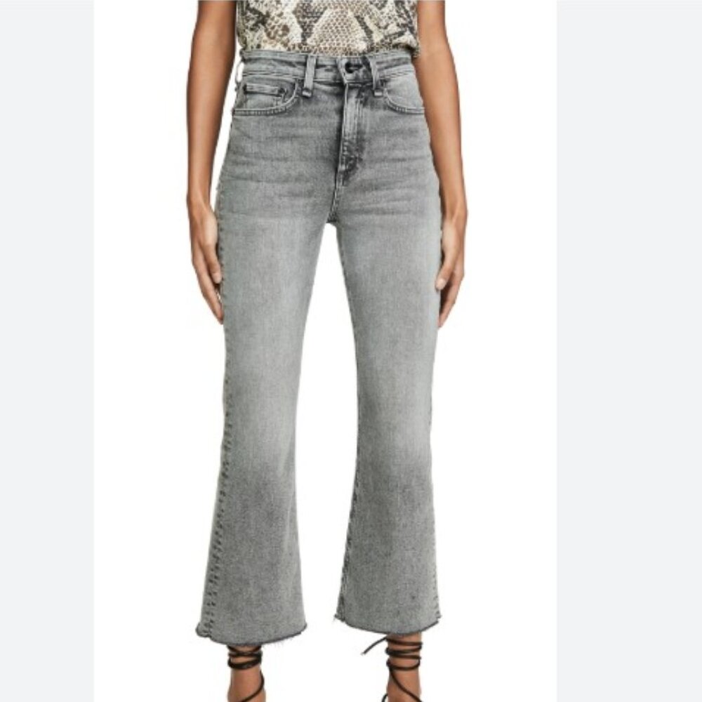 Rag & Bone Nina High Rise Ankle Flare Raw Hem Denim Jeans Black / Gray Size 29
